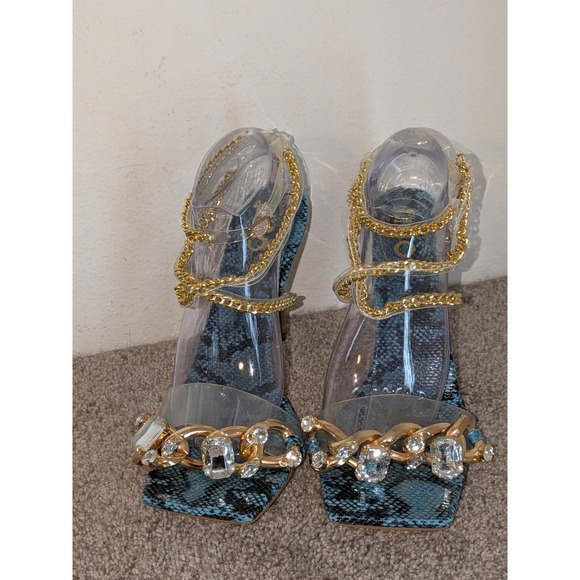 EGO Heels Chain Detail Rhinestone Embellished Party Stiletto Sandals 9 NEW - Picture 5 of 10